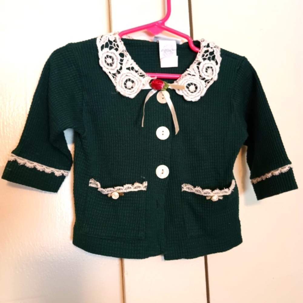 Vintage Minwaves 18M Toddler Sweater 90s 80s Cottagecore Lace Flowers Kids Retro